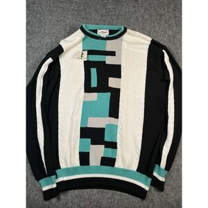 vintage 80s 90s  La Mode Hand Intarsia Golf Sweater Geo Texture Multi Cotton New